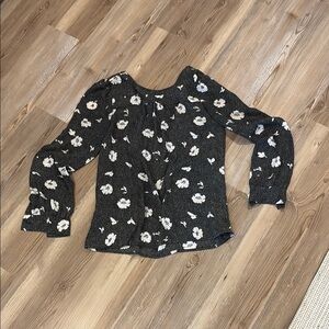 J. Crew Black and White Graphic Long Sleeve Blouse